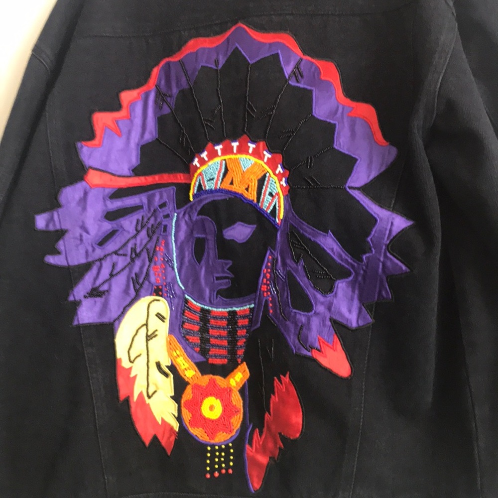 Stunning Southwestern Beaded Black Denim Jacket - image 3